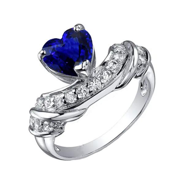 67239 3 CT Gemstone Heart Blue Sapphire Accented Diamonds Wedding Ring, Size 6.5