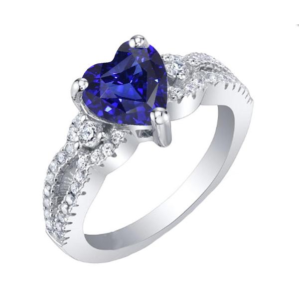 67692 Womens Diamond Heart Ceylon 3 CT Split Shank Sapphire Ring, Size 6.5