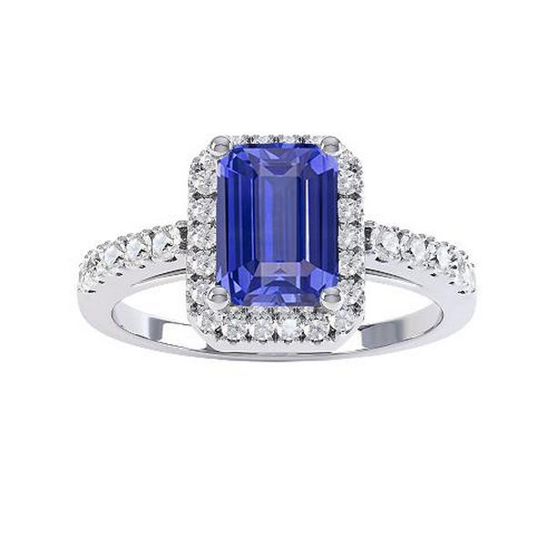 67705 Womens Halo Emerald Blue 4 CT Diamond Sapphire Ring, Size 6.5