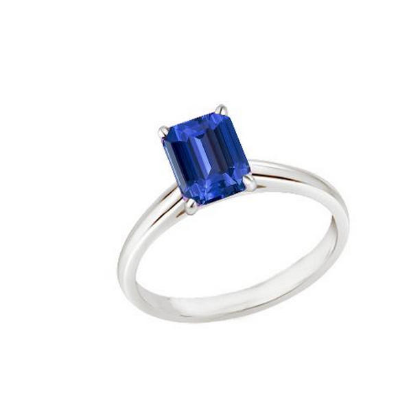 67708 Emerald Natural Blue Sapphire 2 CT Prong Set Solitaire Ring, Size 6.5