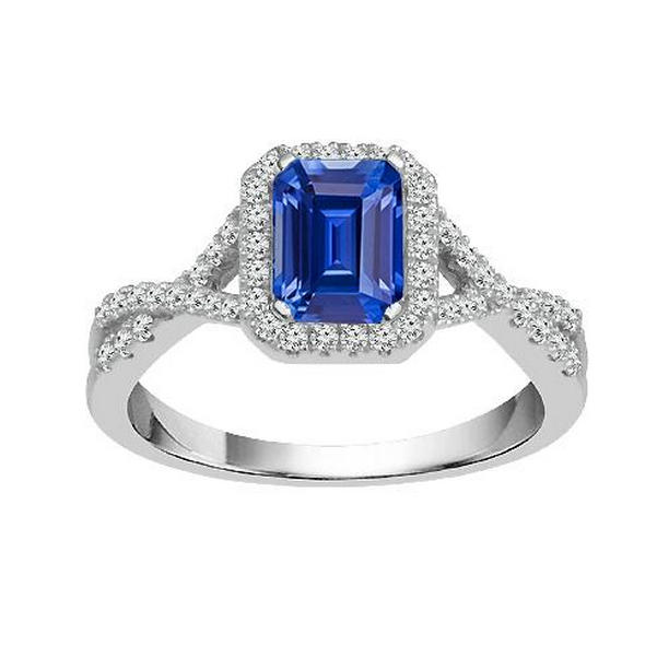 67716 3.50 CT Halo Emerald Blue Twisted Shank Diamonds Sapphire Ring, Size 6.5