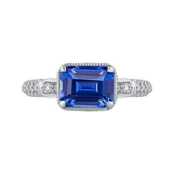 67718 4 CT Halo Emerald Sapphire Wedding Ring & Small Round Diamonds, Size 6.5