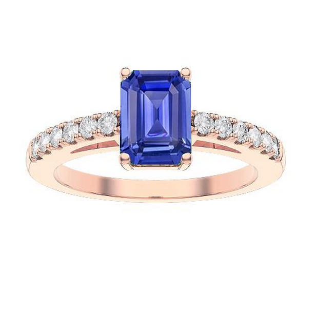 67724 3 CT Solitaire Emerald Blue Sapphire Ring with Diamond Accents, Size 6.5