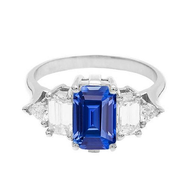 67727 Gemstone Emerald Blue 2.50 CT Diamond Gold Sapphire Ring, Size 6.5