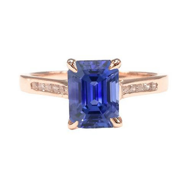 67728 2.75 CT Diamond Emerald Ceylon Sapphire Engagement Ring, Rose Gold - Size 6.5