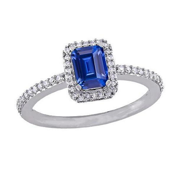 67741 Halo Emerald Sapphire 3 CT & Accented Diamond Anniversary Ring, Size 6.5