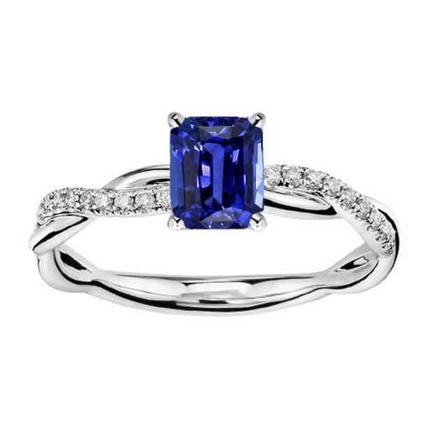 67743 2.50 CT Solitaire Radiant Sapphire Ring with Accents Twisted Shank, Size 6.5