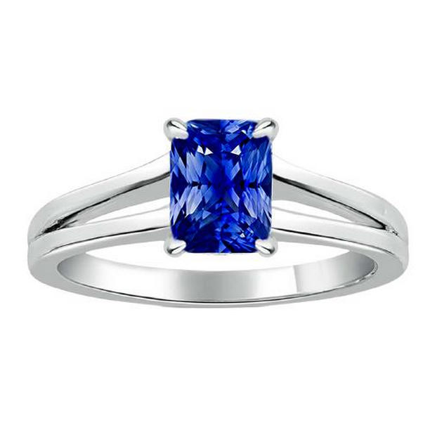 68139 Solitaire Radiant Blue Sapphire 1.50 CT Split Shank Gemstone Ring, Size 6.5