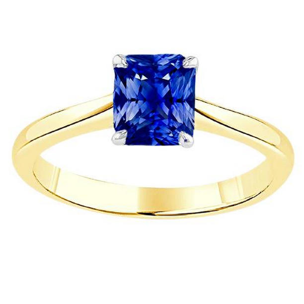 Picture of Harry Chad Enterprises 68140 Two Tone Solitaire Blue 1.50 CT Tapered Shank Sapphire Ring&#44; Size 6.5
