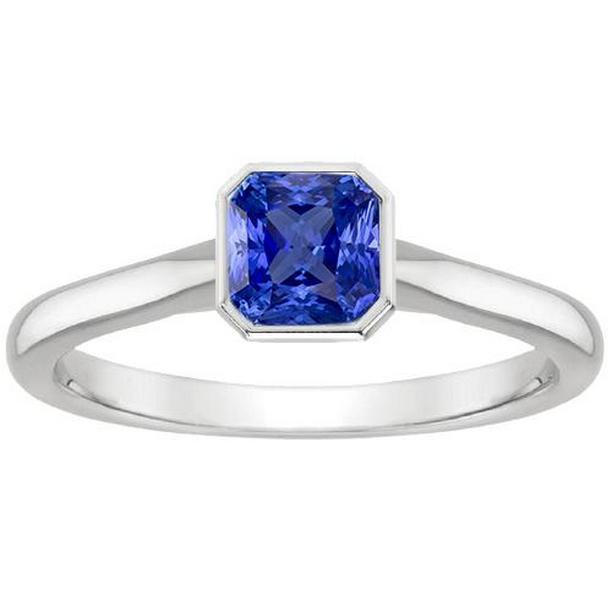 Womens Solitaire 1 CT Bezel Set Natural Blue Sapphire Ring, Size 6.5
