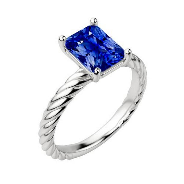 68144 1.50 CT Solitaire Blue Gold Twisted Rope Style Sapphire Ring, Size 6.5