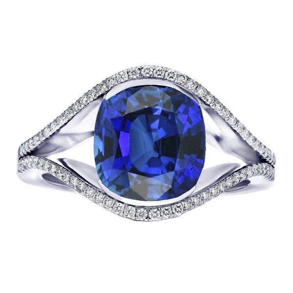 68148 4.50 CT Diamond Oval Ceylon Split Shank Sapphire Ring, Size 6.5