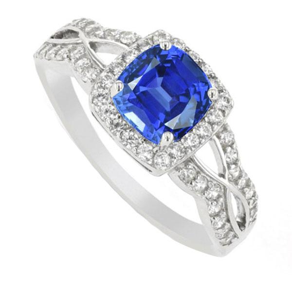 68151 Halo Cushion Ceylon 4 CT Infinity Style Diamonds Sapphire Ring, Size 6.5