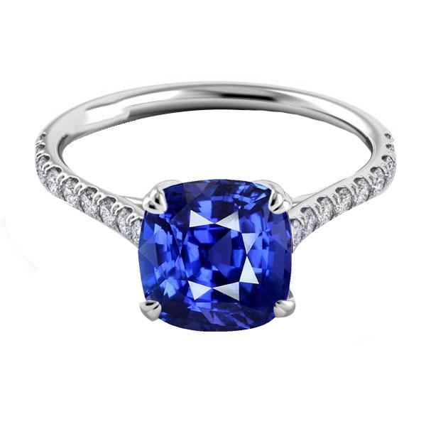 68152 Cushion Sapphire 3.50 CT Double Prong Diamonds Gemstone Ring, Size 6.5