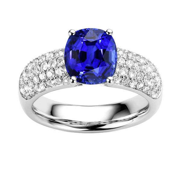 68153 3.50 CT Cushion Sapphire 14K White Gold Diamonds Gemstone Ring, Size 6.5