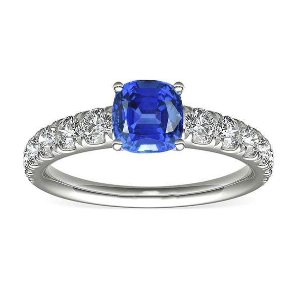 68179 Diamond Cushion Blue 3 CT 14K White Gold Sapphire Ring, Size 6.5