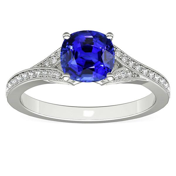 Cushion Sapphire 3.50 CT Split Shank Womens Gemstone Ring, Size 6.5