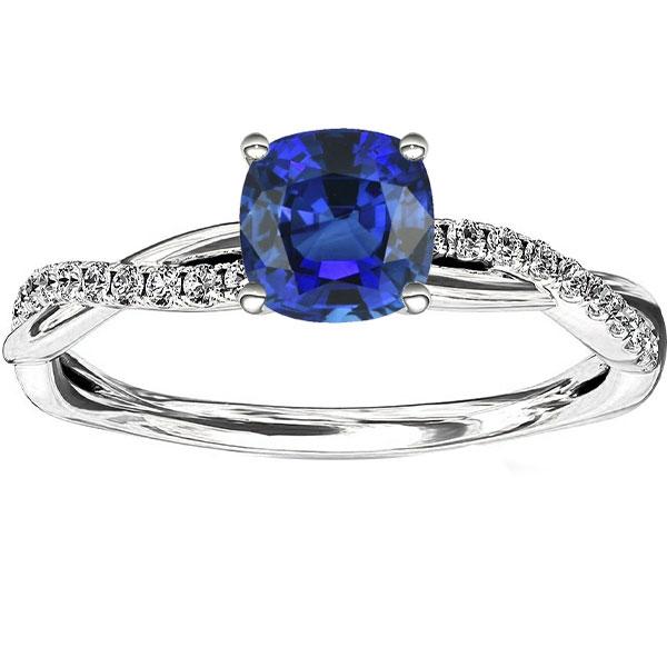 68183 3 CT Diamond Engagement Cushion Twisted Style Sapphire Ring, Size 6.5