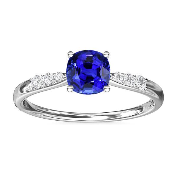 68185 2 CT Blue Sapphire Diamond Cushion Engagement Ring, White Gold - Size 6.5