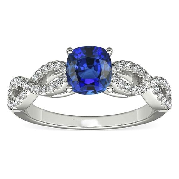 68186 3 CT Diamond Cushion Blue Sapphire Infinity Style Gemstone Ring, Size 6.5