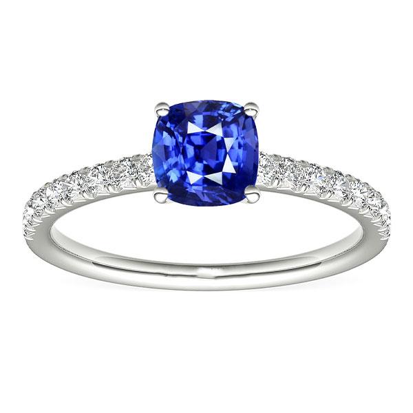 68187 3 CT Gemstone Cushion Accented Diamonds Sapphire Ring, Size 6.5