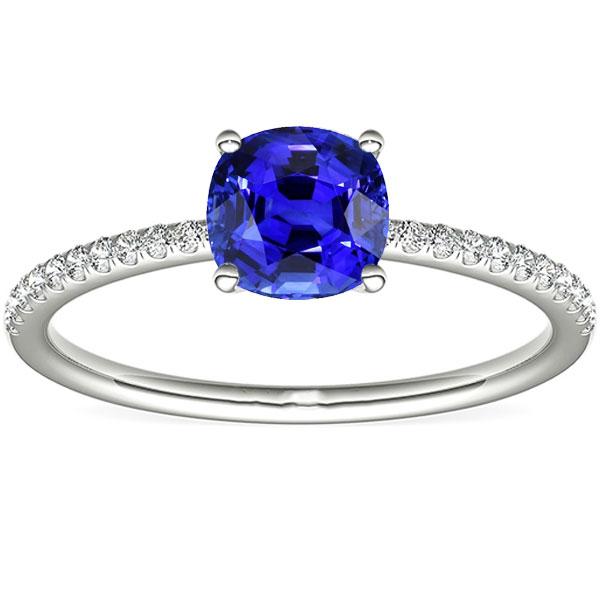 68188 3 CT Diamond Accents Cushion Shaped Ceylon Sapphire Solitaire Ring, Size 6.5