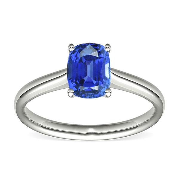 68189 2 CT Solitaire Oval Natural Blue Sapphire Ring, 14K White Gold - Size 6.5