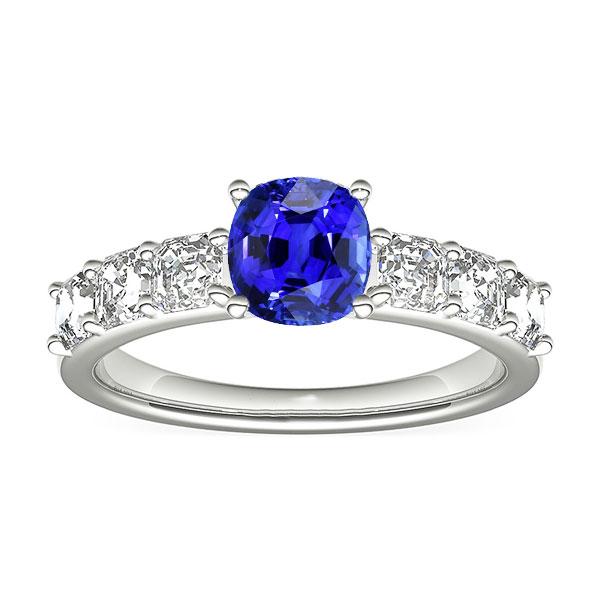 2.50 CT Diamond Anniversary Cushion Ceylon Sapphire Ring, Size 6.5