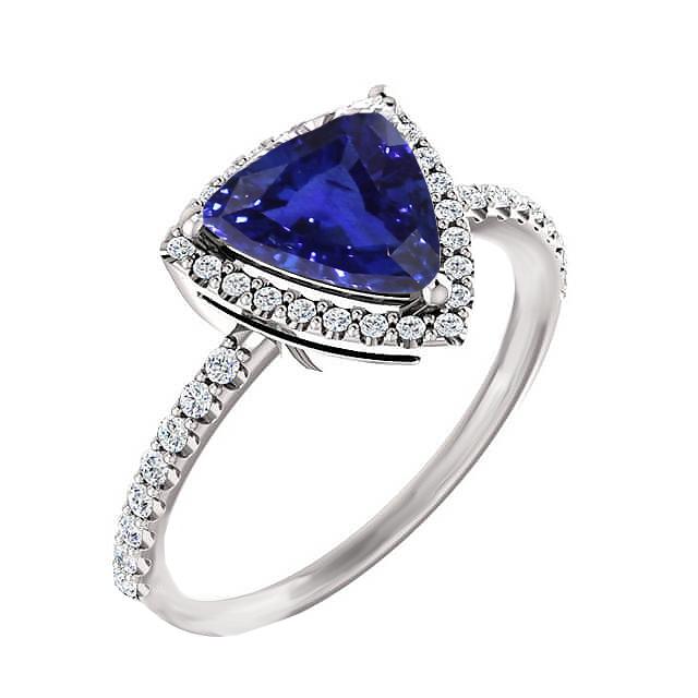 3 CT Halo Trillion Ceylon Sapphire & Diamonds Engagement Ring, Size 6.5
