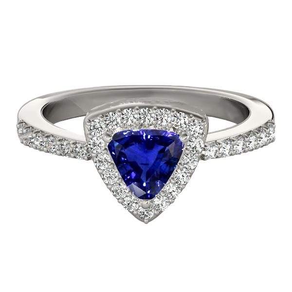 68596 Diamond Halo Trillion Ceylon 2 CT Womens Sapphire Ring, Size 6.5