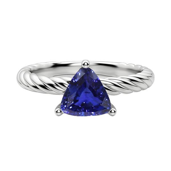 68598 1 CT Trillion Rope Style Deep Blue Sapphire Solitaire Ring, Size 6.5