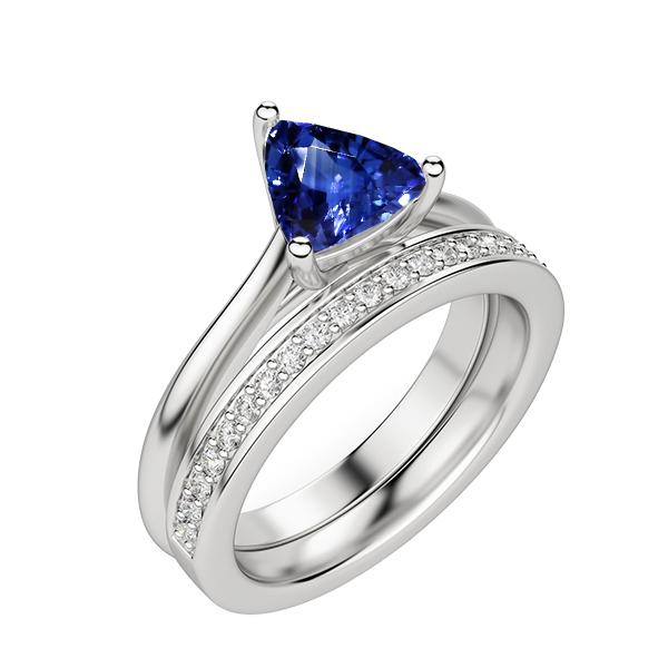 1.50 CT Diamond Engagement Ring Set with Trillion Ceylon Sapphire, Size 6.5
