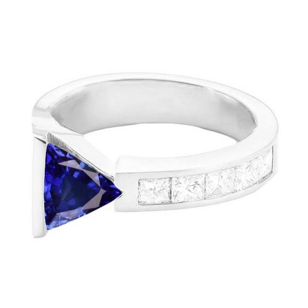 68602 Princess Diamond Trillion Sapphire Ring 1.25 CT Channel Set, Size 6.5