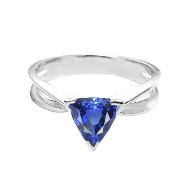68607 1 CT Solitaire Trillion Sapphire Gold Split Shank Engagement Ring, Size 6.5