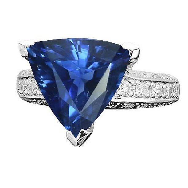 4.50 CT Antique Style Diamond Trillion Cut Sapphire Gemstone Ring, Size 6.5
