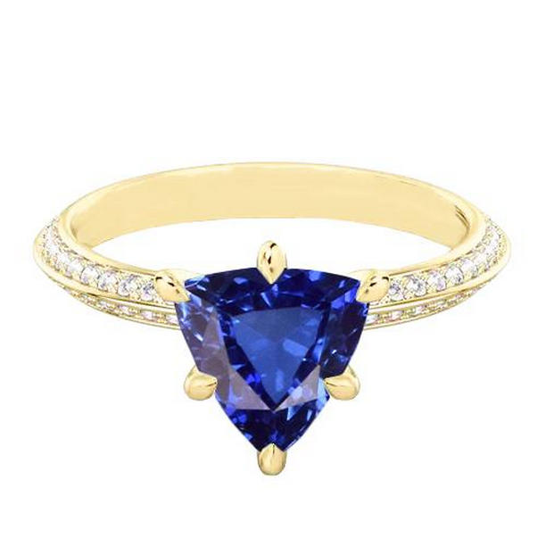 2.50 CT Diamond 6 Prong Trillion Ceylon Sapphire Engagement Ring, Size 6.5