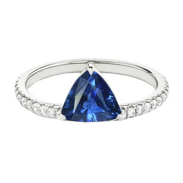 68611 Womens 2 CT Blue Sapphire Trillion Cut Diamond Ring, White Gold - Size 6.5