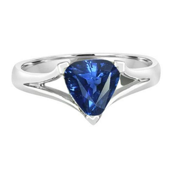 68613 1.50 CT Solitaire Gold Trillion Ceylon Sapphire V Split Shank Ring, Size 6.5
