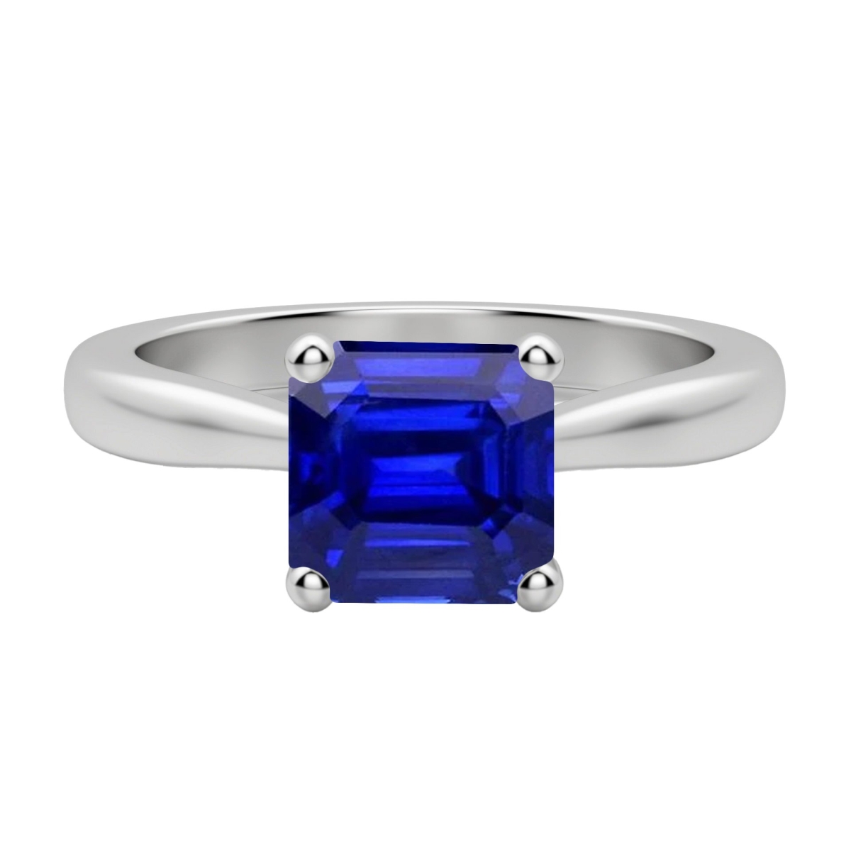 68614 2 CT Asscher Solitaire Ceylon Sapphire Gemstone Ring, White Gold - Size 6.5