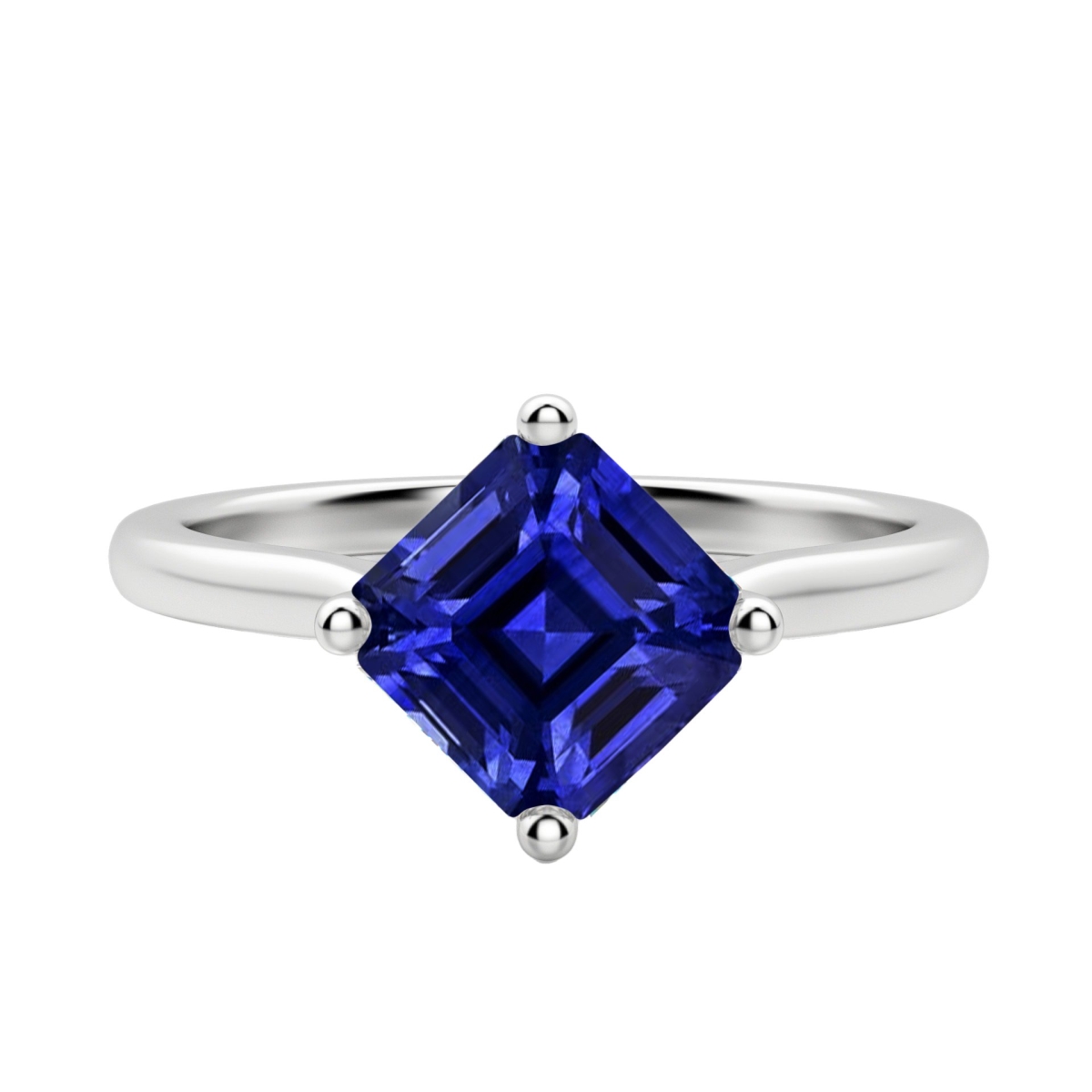 68615 2 CT Blue Sapphire Asscher Cut Gemstone Solitaire Ring, Size 6.5