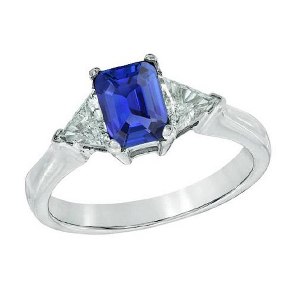 68619 Trillion Diamond 2 CT Ceylon Sapphire 3 Stone Prongs Sapphire Ring, Size 6.5
