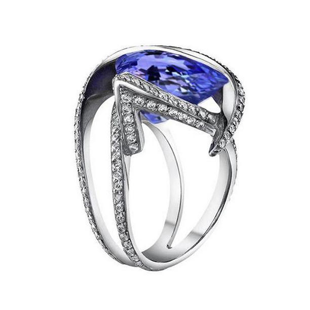 6862 Pear Tanzanite 5 CT Gemstone 14K White Gold Diamond Ring, Size 6.5