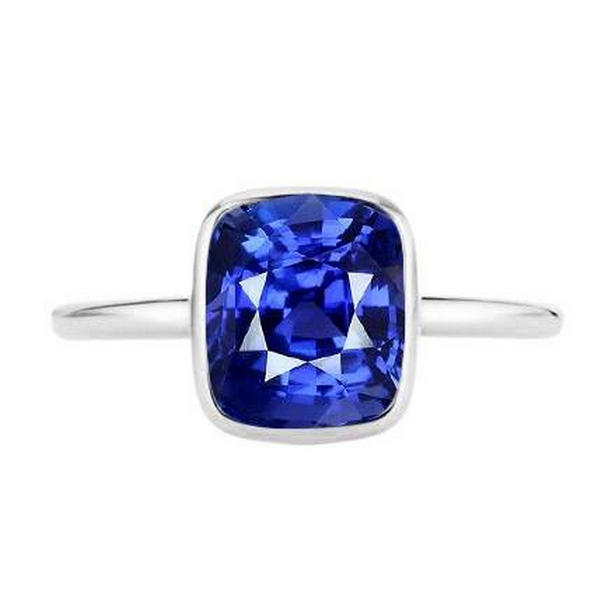 68622 Solitaire Cushion Bezel Set 2 CT Gemstone Sapphire Ring, Size 6.5