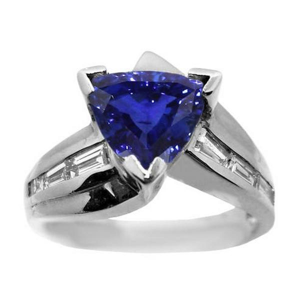 68625 2 CT Womens Trillion Sapphire Split Shank Channel Set Diamonds Ring, Size 6.5