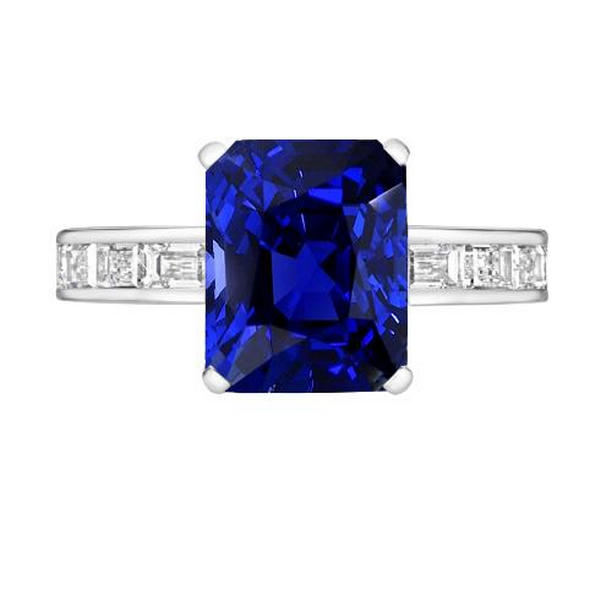 Princess & Baguette Diamond Sapphire Ring Radiant 3 CT Channel Set, Size 6.5