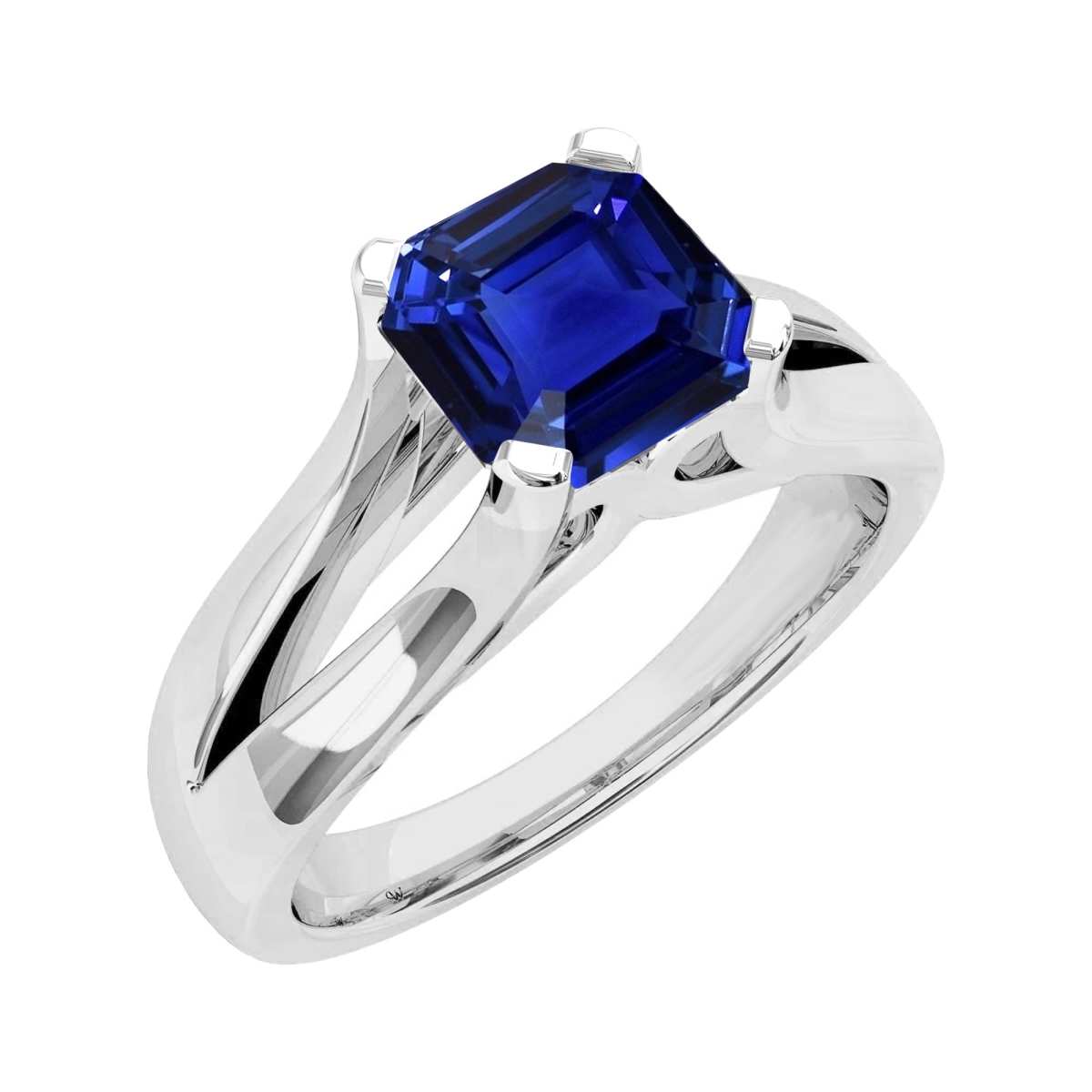 68629 2 CT Split Shank Asscher Cut Srilanka Sapphire Solitaire Ring, Size 6.5