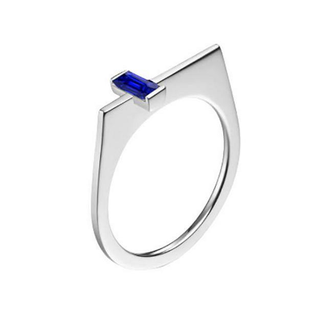 68631 Emerald Solitaire 1 CT Ceylon Sapphire Bar Set Fancy Ring, 14K Gold - Size 6.5
