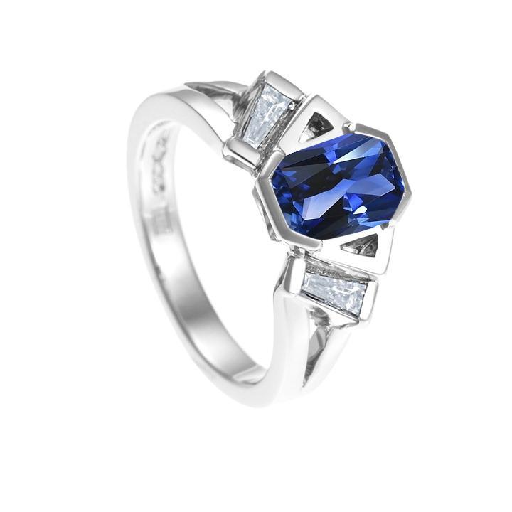 68633 Radiant 3 Stone 2.50 CT Bar Set Baguette Diamonds Gemstone Ring, Size 6.5