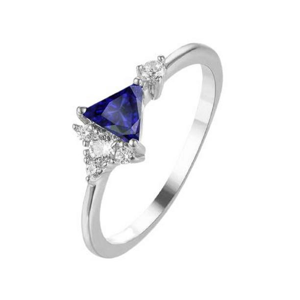 Round Diamond & Trillion 0.75 CT Gemstone Sapphire Ring, Size 6.5