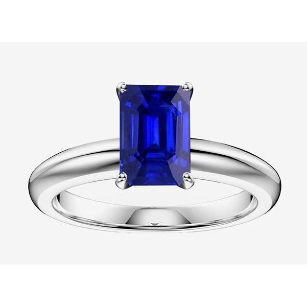 68643 2 CT Solitaire Womens Emerald Blue Sapphire Ring, 14K White Gold - Size 6.5